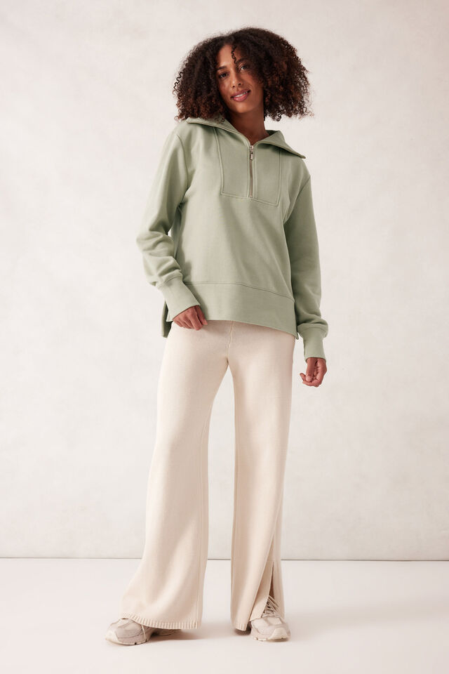 Isabella Half Zip Sweat, MATCHA