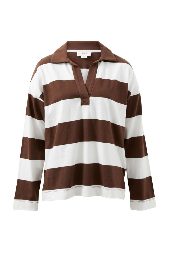 Shelby Slouchy Rugby Top, WARM ECRU CHOC STRIPE