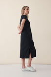Short Sleeve Midi Dress In Organic Cotton, BLACK