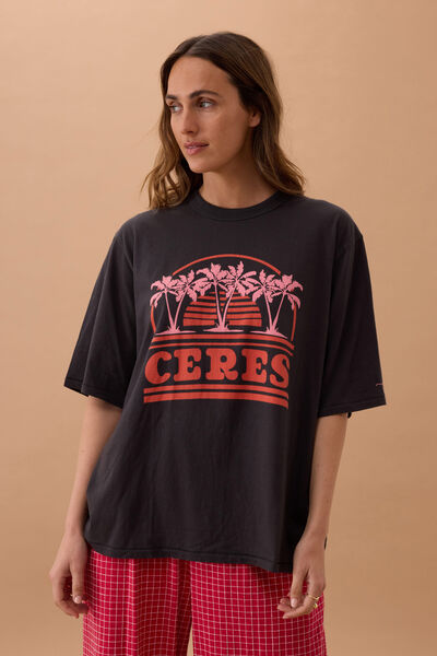 Liv Oversized Tee, PHANTOM/CERES SUNSET PALMS