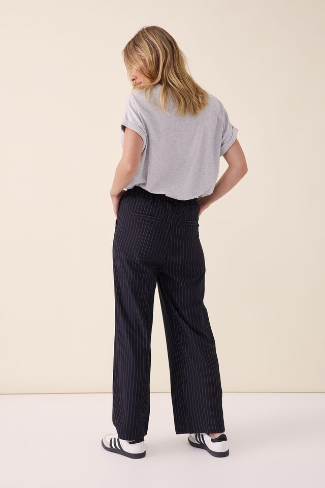 Wide Leg Pleat Pant In Rescued Fabric, INK PINSTRIPE