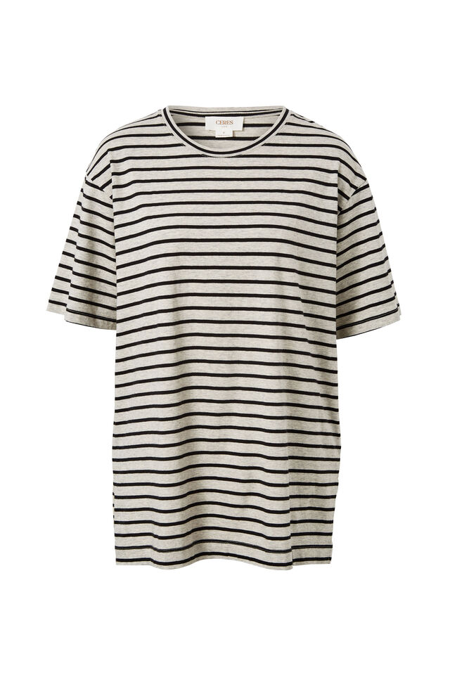 Longline Step Hem Tee, CLOUD MARLE/BLACK STRIPE