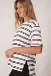 Stevie Slouchy Split Hem Tee, VANILLA/WINE RETRO STRIPE - alternate image 4