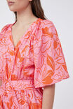 Belted Balloon Sleeve Dress In Organic Cotton, SUNSET PINK TWO TONE FLORAL - alternate image 4