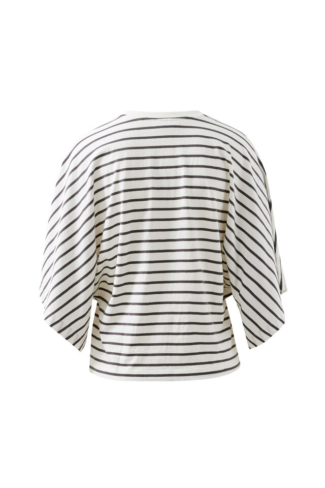 Lucy Relaxed Sleeve Tee, VANILLA /PHANTOM FINE STRIPE