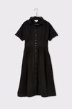 Linen Midi Dress E H, BLACK