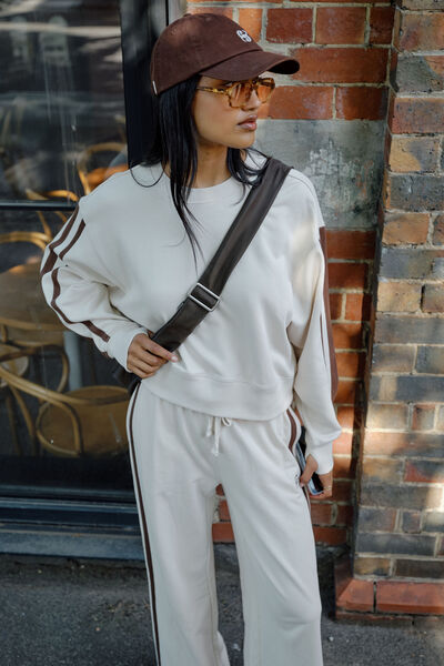 Sasha Sporty Slouchy Crew, BUFF CHOCOLATE SIDE STRIPE