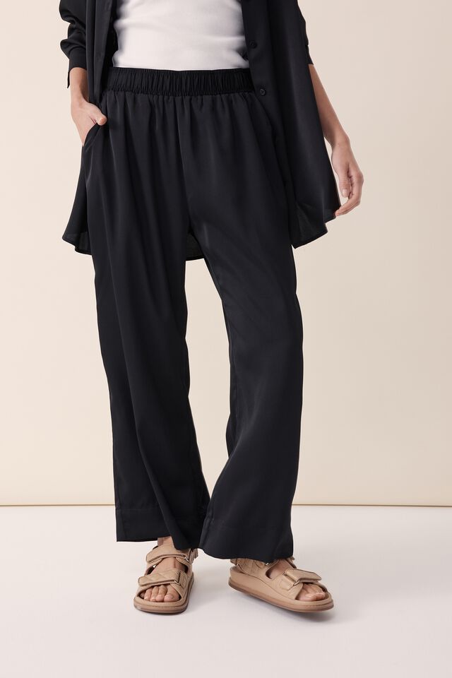 Satin Wide Leg Pant With Recycled Fibres, BLACK