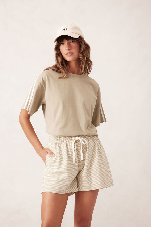 Classic Terry Short, MATCHA FINE STRIPE