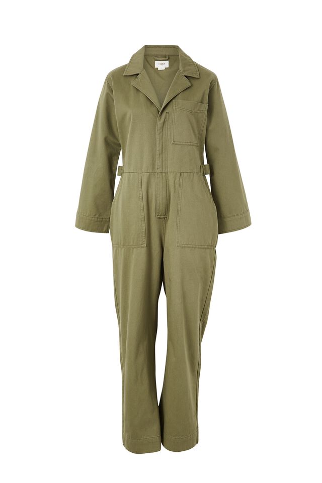 Relaxed Zip Jumpsuit, SOFT OLIVE RESCUED FABRIC