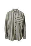 Oversized Poplin Shirt, SOFT OLIVE BLACK STRIPE ORGANIC COTTON - alternate image 2
