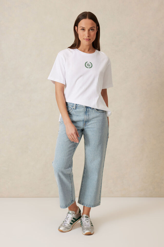 Slouchy Split Hem Tee, WHITE/WINTER GREEN CERES COUNTRY CLUB