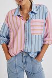 Colour Block Poplin Stripe Shirt In Organic Cotton, CLOUD AND SUMMER PINK STRIPE - alternate image 1