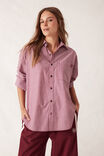 Peta Oversized Shirt, BURGUNDY WHITE NARROW STRIPE - alternate image 4