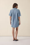 Short Sleeve Mini Shirt Dress, MID BLUE DENIM - alternate image 2