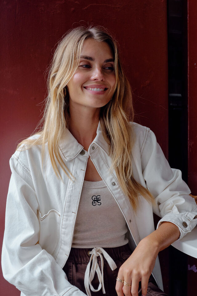 Goldie Longline Denim Shacket, FRESH ECRU