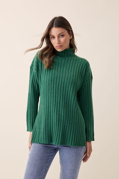 Soft Knit Split Hem Tunic In Recycled Blend, LAWN GREEN