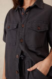 Short Sleeve Boxy Shirt, WASHED BLACK TWILL - alternate image 4