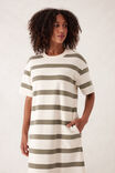 Charlotte Midi Terry Dress, WHITE MOSS GREEN STRIPE - alternate image 5