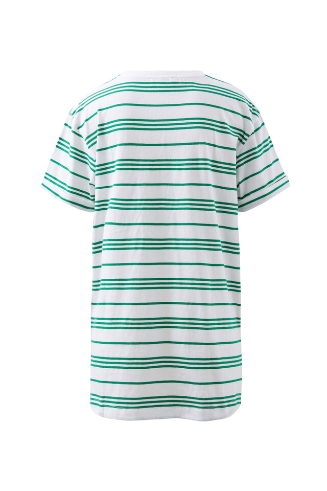 Lola Longline Step Hem Tee, KELLY GREEN STRIPE