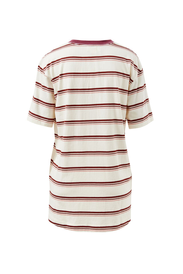 Lola Longline Step Hem Tee, MILK/BURNT TOFFEE STRIPE