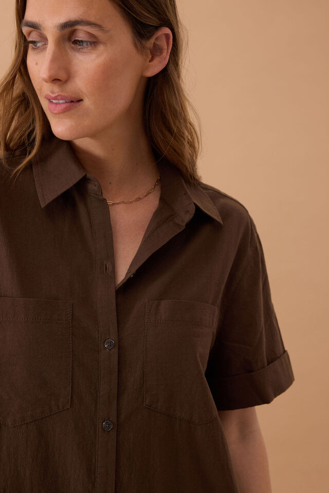 Hanna Midi Shirt Dress, CHOCOLATE