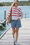 Cropped Slouchy Crew, WARM WHITE RED STRIPE - alternate image 3