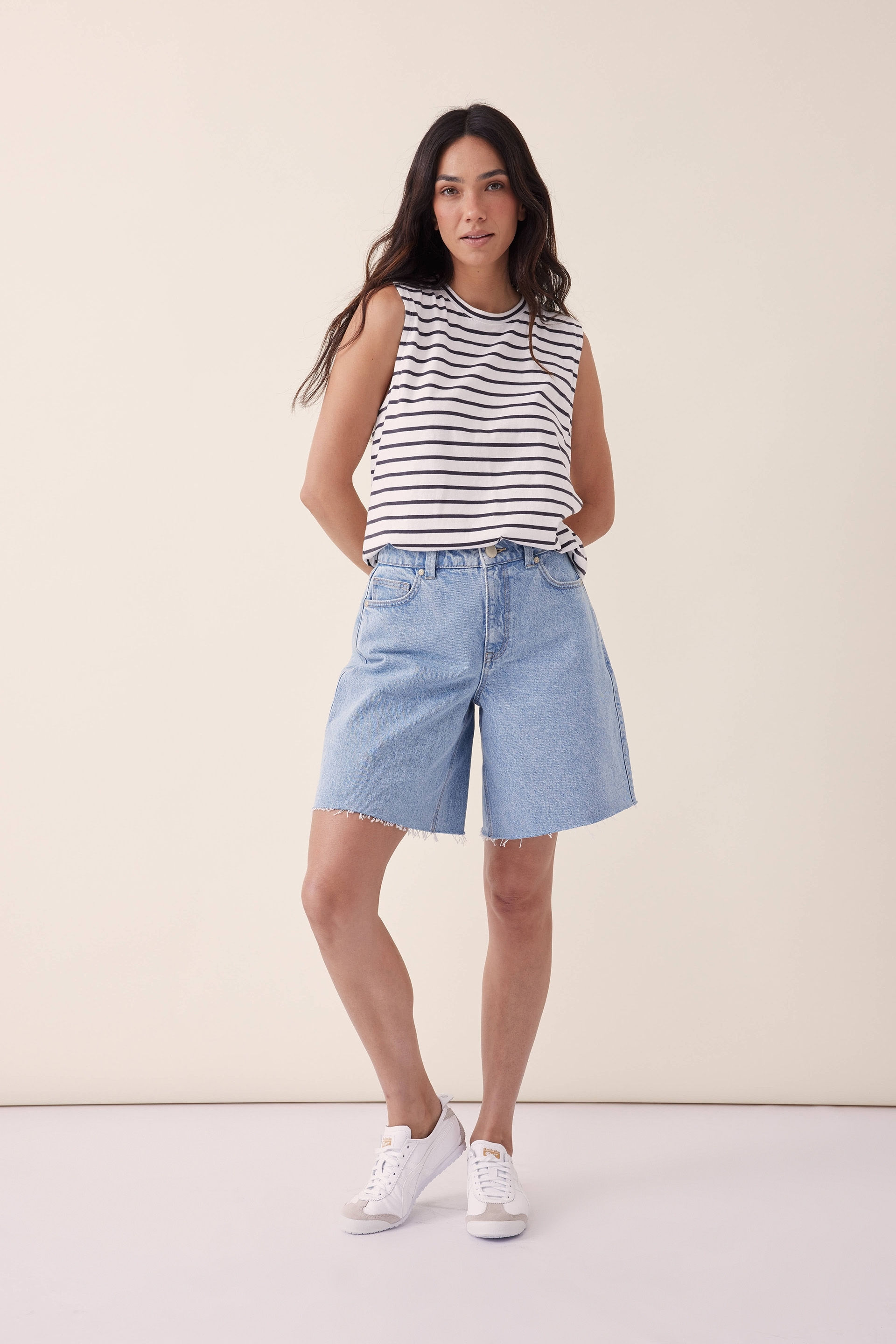 Longline denim short sale
