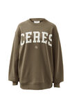 Oversized Slouchy Crew, KHAKI HERITAGE LOGO - alternate image 2