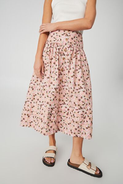 Pleated Midi Skirt In Rescue Cotton, SPICED FLORAL