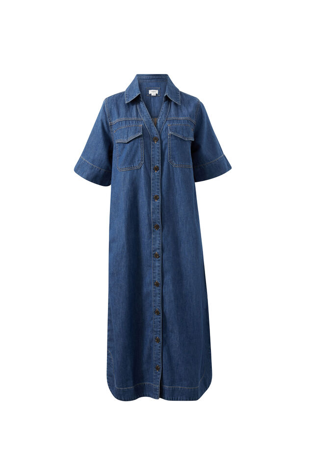Sloane Short Sleeve Midi Dress, TRUE INDIGO