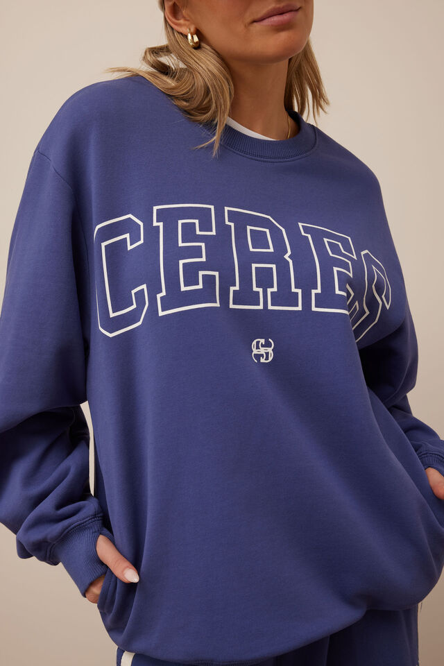 Isla Oversized Slouchy Crew, WASHED NAVY WHITE HERITAGE LOGO