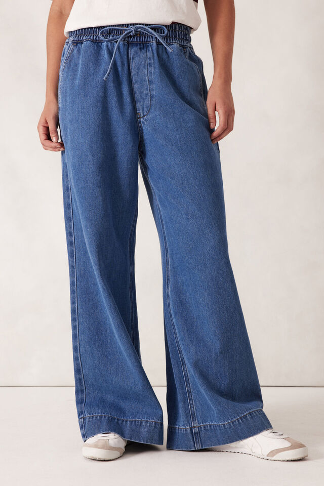 Andie Wide Leg Drawstring Pant, MID INDIGO
