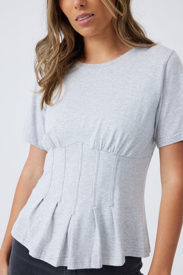 Soft Corset Top In Organic Cotton, GREY MARLE