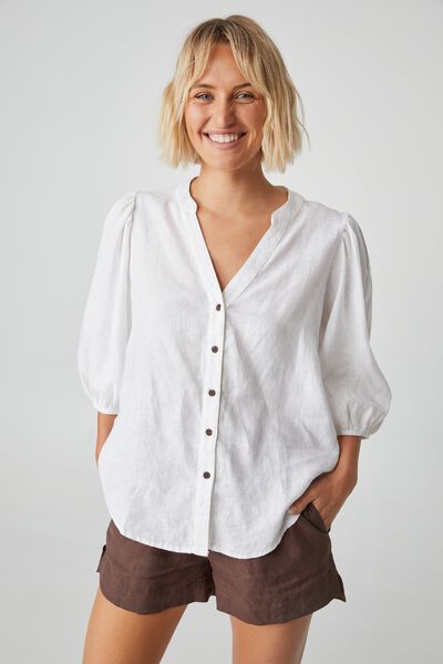 Emma Hawkins Puff Sleeve Shirt, WHITE LINEN