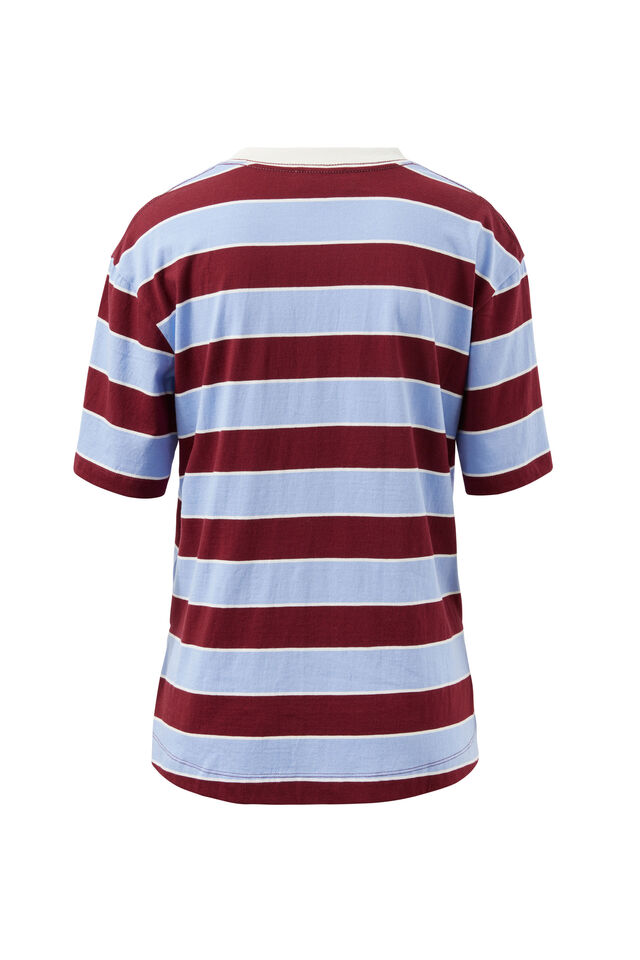 Stevie Slouchy Tee, BURGUNDY/SKY BLUE STRIPE