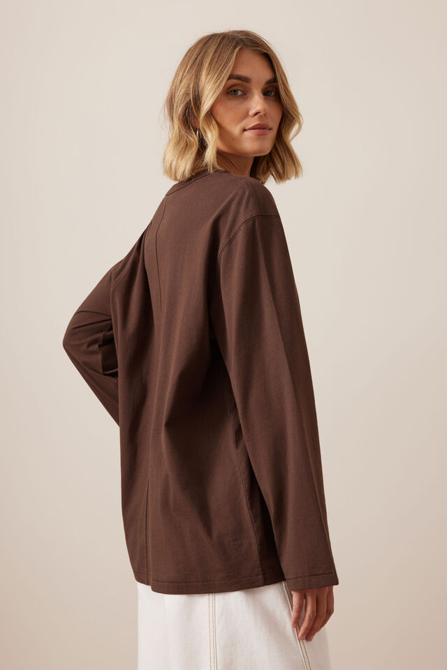 Finn Oversized Long Sleeve Tee, CHOCOLATE