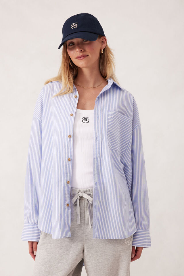 Peta Oversized Shirt, WHITE HERITAGE BLUE STRIPE