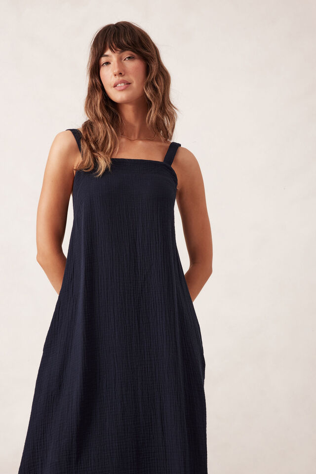 Doublecloth Poolside Dress, FRESH NAVY