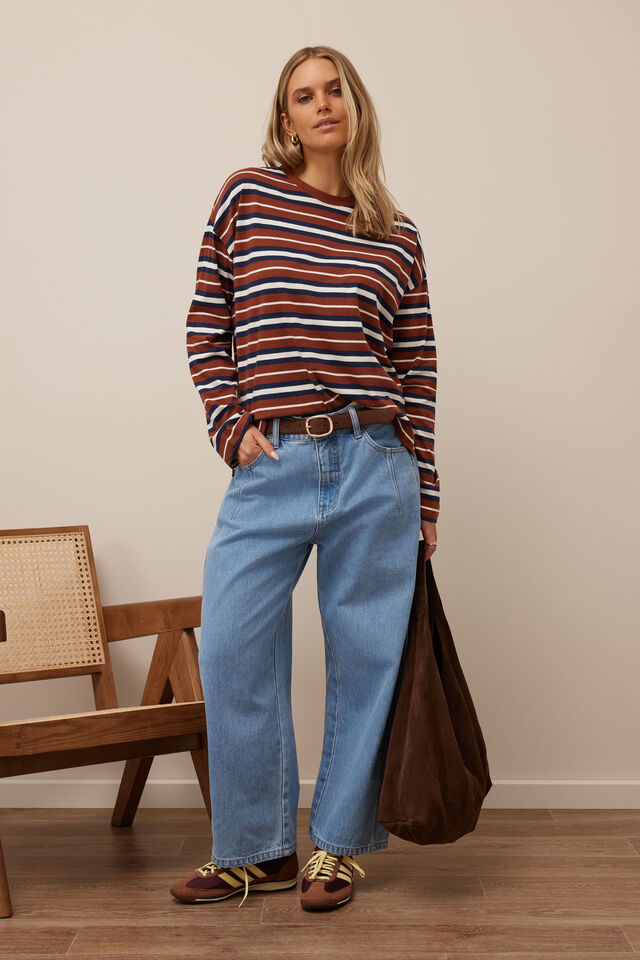 Scout Slouchy Long Sleeve  Tee, GINGER/HERITAGE NAVY STRIPE