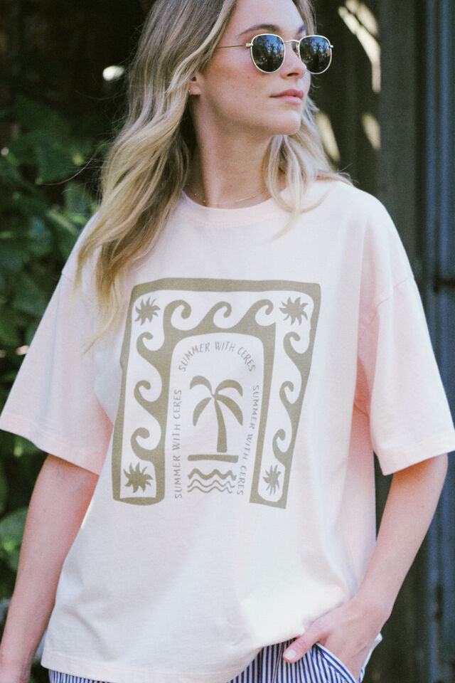 Boyfriend Tee, SHELL PINK/CERES STARS AND WAVES