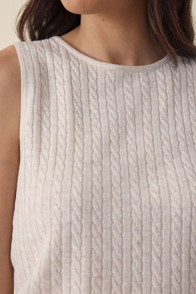 Cable Soft Knit Tank, OATMEAL MARLE