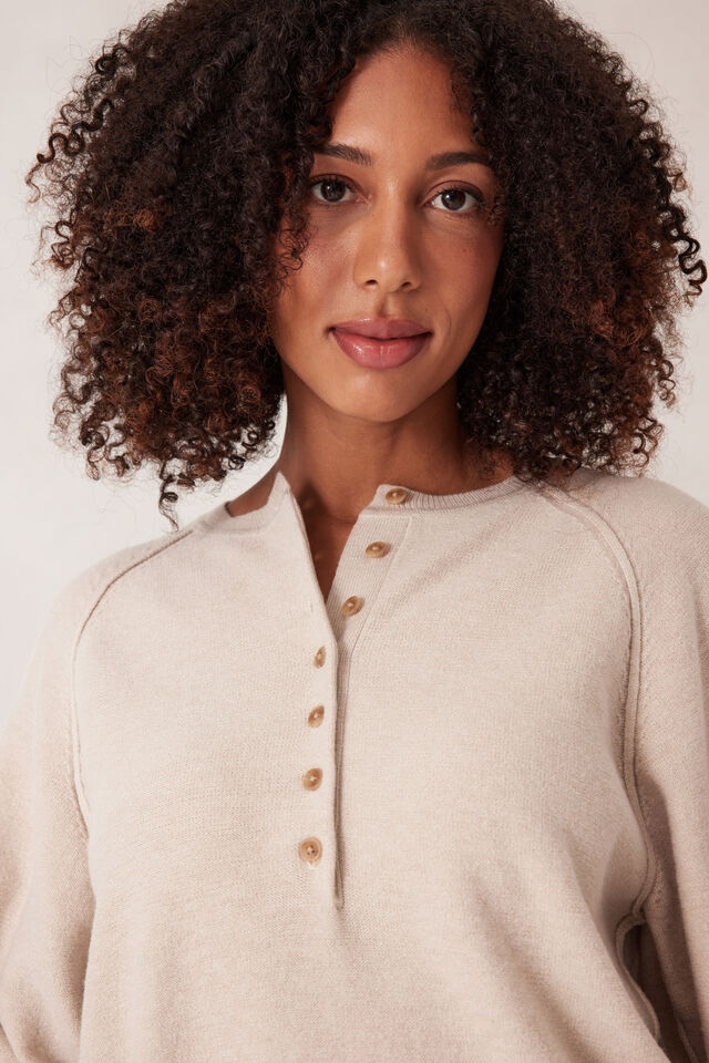 Raglan Button Knit, OATMEAL MARLE