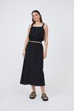 Bias Midi Skirt In Organic Cotton Linen Blend, BLACK - alternate image 1