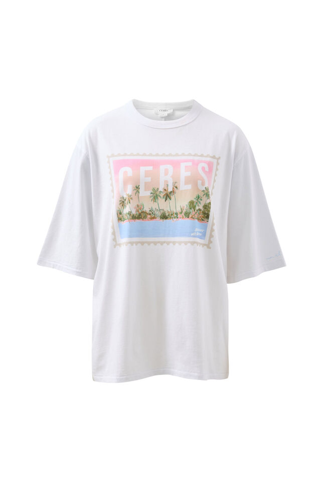 Liv Oversized Tee, WHITE/CERES HOLIDAY STAMP