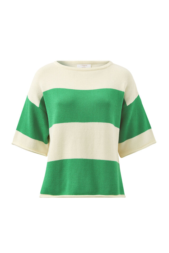 Boxy Knit Tee, GRASS/EGGSHELL BOLD STRIPE