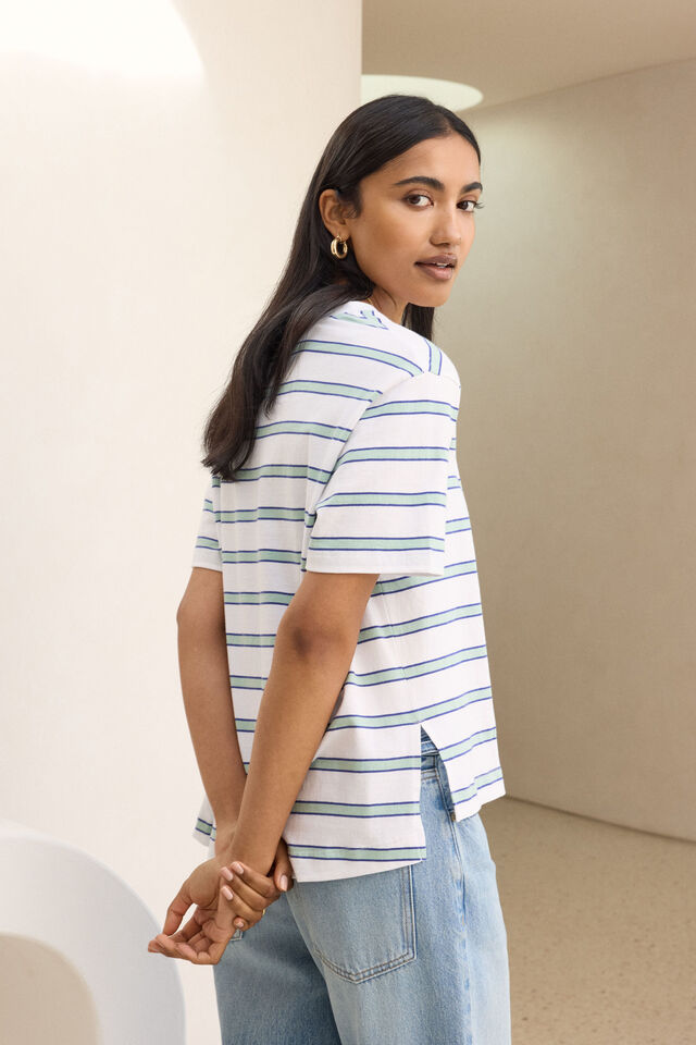 Stevie Slouchy Tee, WHITE/SEAFOAM STRIPE