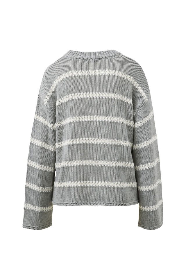 Lila Oversized Knit Crew, GREY MARLE STRIPE