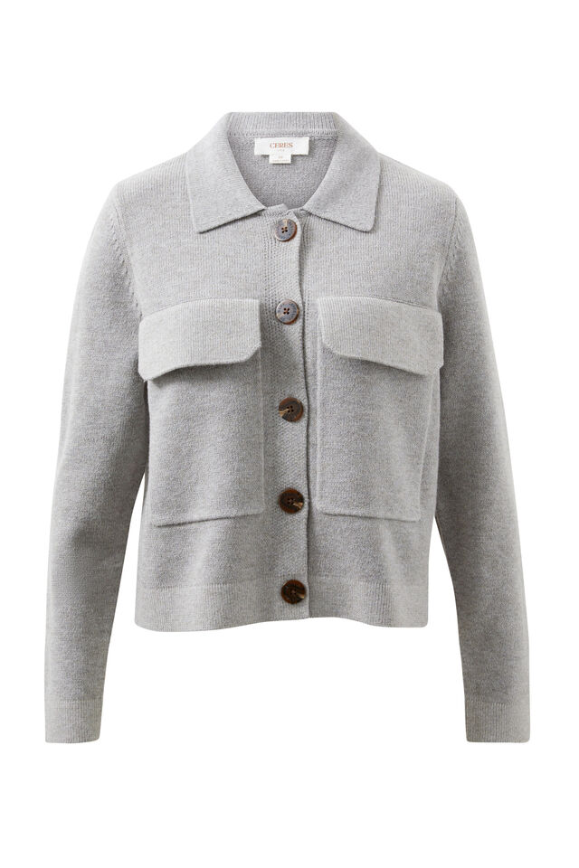 Soft Knit Collared Cardi, GREY MARLE