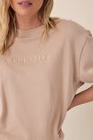 Slim Crew Embroidered Sweat In Organic Cotton, CAMELETTE